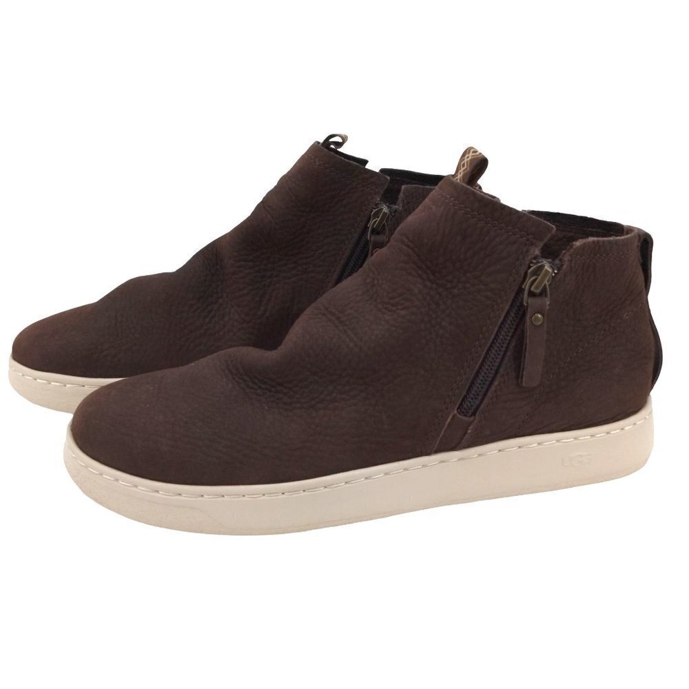 UGG Australia Pismo Zip Sneaker Mens 7.5 Brown Leather Mid Top‎
